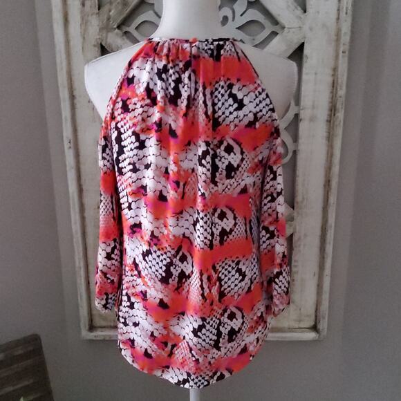 Worthington Women's 3/4 Sleeve Cold Shoulder Halter Top in Coral & Black - Picture 6 of 6